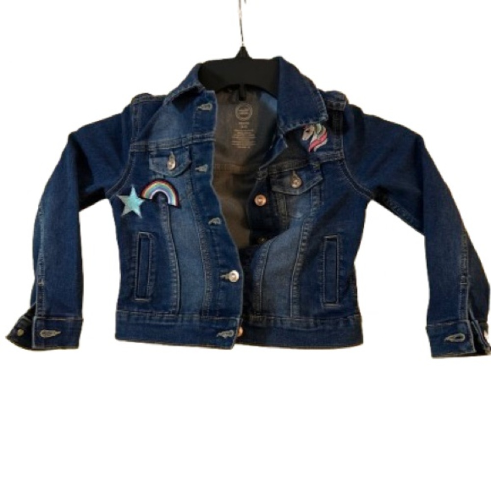Wonder Nation Dark Blue Denim Jacket with Colorful Patches